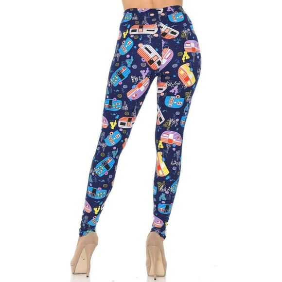 Plus Size Buttery soft Colorful‎ Blue Camper Womens Leggings - Picture 4 of 6